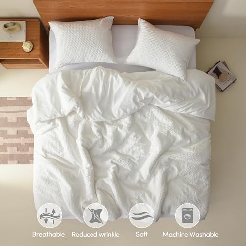 Comfort Spaces White Twin Duvet Cover Set - 2 Pieces Breathable Dotted Weave Texture Duvet Sets, Modern Farmhouse Boho Duvet Cover & Sham, All Season Twin Bed Set, Twin/Twin XL White Comfort Spaces