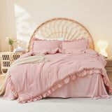 Litanika Full Size Comforter Sets, 3 Pieces Blush Pink Ruffle Girls Women Cute Bedding Comforters & Sets, Lightweight Fluffy Microfiber as Gift (79x90In Comforter & 2 Pillowcases) Litanika
