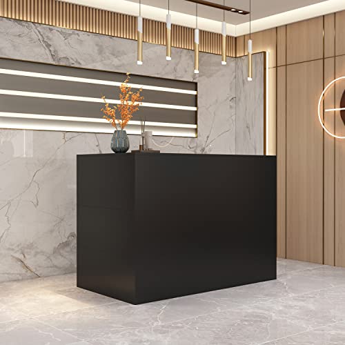 AIEGLE L-Shaped Reception Desk Counter Table with Lockable Drawers & Storage Shelves, Private Workstation for Salon Reception Room Checkout Office, Black (55.9" L x 32.3" W x 48.4" H) AIEGLE