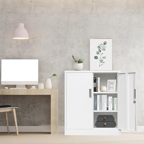 iDEKAI Metal Storage Cabinet with Lock, 36" Garage Storage Cabinets with 2 Lockable Doors and 2 Adjustable Shelves,Tall File Cabinet, Tool Cabinet for Office,Home,Garage,Gym,School (White) iDEKAI