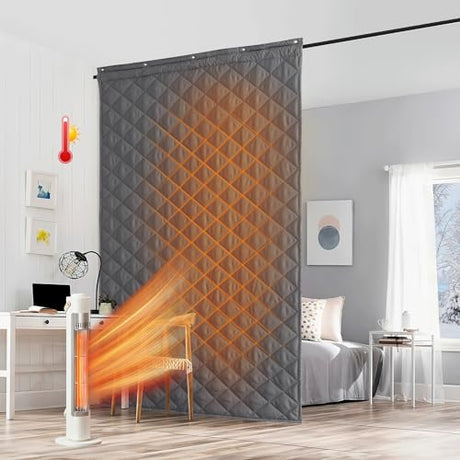 RYB HOME Grey Large Thermal Insulated Curtain for Winter, Window Insulation Soundproof Room Divider for Drafty Door Basement Laundry Acoustic Covering as Door Curtain, W48 x L96 inch, 1 Panel RYB HOME