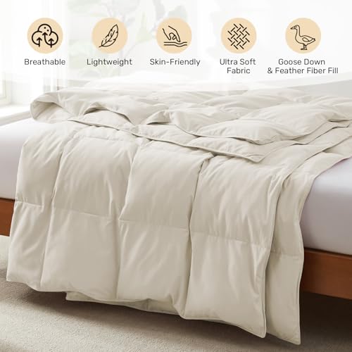 Joysoul Goose Feathers Fiber Comforter - Lightweight Ultra Soft Fabric Cover Breathable White Down Feather Fill, Twin Size Duvet Insert (68" X 88") Joysoul