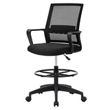 Drafting Chair Tall Office Chair Mesh Ergonomic Mid-Back Desk Chair with Adjustable Foot Ring for Executive Computer Standing Desk, Black FDW