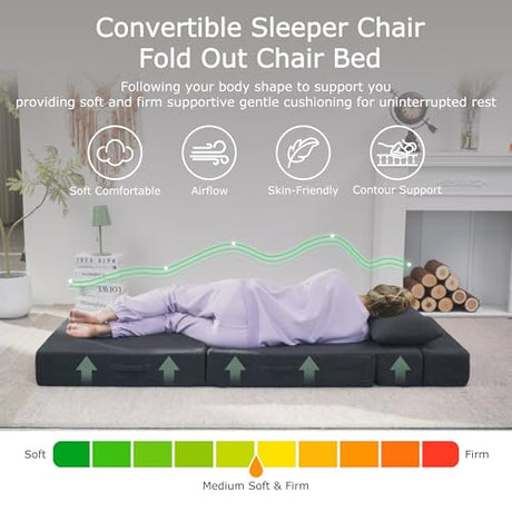 HILERO Folding Sofa Bed, 4 in 1 Convertible Sleeper Chair with Pillow, Single Memory Foam Fold Out Chair Bed, Modern Floor Futon Sofa Couch Mattress for Living Room/Guest/Apartment, Dark Grey HILERO