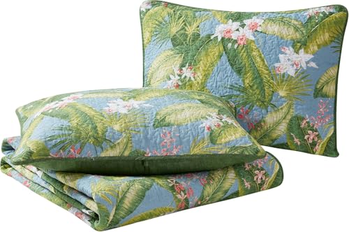 Tommy Bahama Quilt Set Reversible Cotton Bedding with Matching Shams, Lightweight Home Decor for All Seasons, Sky Tommy Bahama