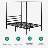 YITAHOME Canopy Bed Frame Metal Four Posters 14 Inch Platform with Built-in Headboard Strong Metal Slat Mattress Support, No Box Spring Needed, Black, Queen Size