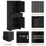 ChooChoo 51" H Tall Bathroom Floor Cabinet, Modern Bathroom Storage Cabinet with Drawer and Adjustable Shelves, Freestanding Kitchen Pantry Cupboard with 4 Doors for Living Room, Black ChooChoo