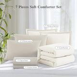 WRENSONGE Queen Comforter Set - 7 Pieces White Soft Bed in a Bag Queen with Fitted Sheet, Flat Sheet, 2 Pillow Shams, and 2 Pillowcases- Warm Bedding Sets for All Season WRENSONGE