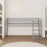 Lutown-Teen Low Metal Twin XL Loft Bed with Ladder and Guardrail for Kids or Teens, Space Saving XL Twin Loft Bed for Small Bedroom, Grey Lutown-Teen