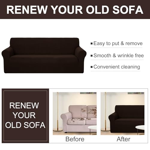 U-NICE HOME Stretch Couch Cover Sofa Cover Washable Sofa Slipcover Furniture Protector for 3 Cushion Couch Sofa Pet Friendly(Sofa, Chocolate) U-NICE HOME