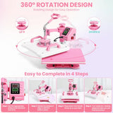 Whubefy Upgraded Heat Press Machine 12x15, 8 in 1 Clamshell Heat Press Combo w/DTF, Sublimation Paper, Tumbler Heat Press 11-20oz, Vinly/HTV/Sublimation/Heat Transfer/Shirt Heat Press Machine Whubefy