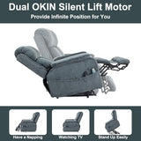 RHHVVR Oversized Lay Flat Recliner for Adults, Large Power Lift Recliner Chair with Extended Footrest, Electric Massage Living Room Sofa Chair, Side Storage Box Cup Holder, Blue Grey