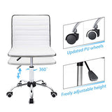 Furmax Vanity Office Desk Chair with Wheels, Armless Small Cute Leather Makeup Computer Task Chair Adjustable Height 360° Swivel (White) Furmax