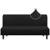 PrinceDeco Stretch Armless Futon Cover Futon Slipcover Full Queen Size Futon Couch Sofa Cover Bed Cover Furniture Protector with Elastic Bottom, Checked Pattern Jacquard, Black PrinceDeco
