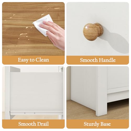 Vikiullf Farmhouse 3 Drawer Dresser for Bedroom, Tall Modern Chest of Drawers, Wood Oak Storage Chest for Bedroom, Hallway, Living Room Closet Dressers Chest, Tall Nightstand, Off White (1) Vikiullf