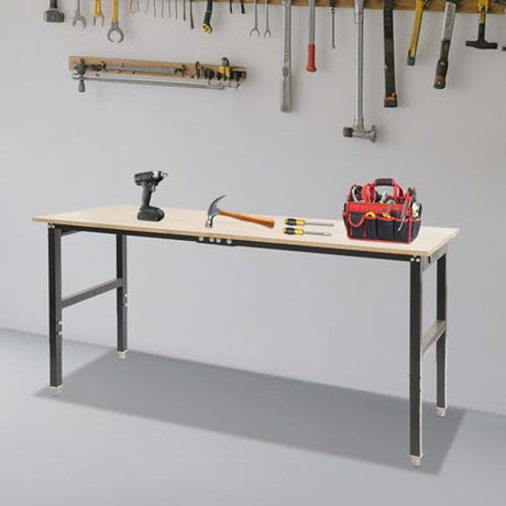 Adjustable Workbench, Heavy Duty Work Bench with Power Outlets and USB Ports, Wood Top Workstation Table, 3000 LBS Load Capacity Work Benches for Garage, Workshop, Office, Home Use (72x25in,B) Eapmic