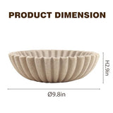 Plukers 10'' Scalloped Decorative Key Bowl for Entryway Coffee Table - Catchall Trinket Large Candy Fruit Purse Holder Kitchen Countertop Console Modern Home Decor, Artificial Stone Beige Plukers