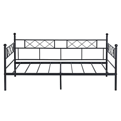 Liink1Ga Twin Size Daybed Frame, Day Bed Black Metal Daybed Frame with Headboard, Mattress Platform Base Box Spring Replacement Sofa Bed for Living Room Guest Room/Style X/Black Liink1Ga