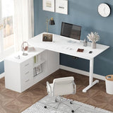 Lovinouse Large White Electric Adjustable Standing Desk, Reversible L Shaped Office Work Desk with Storage Drawers, Adjustable Height and Shelves, Rising Study Computer Table for Home Office, Bedroom Lovinouse