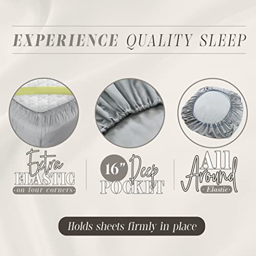 Elegant Comfort Amelia Paisley Printed 4-Piece Sheet Set, Deep Pocket 1500 Thread Count, Fade, Stain, and Wrinkle Resistant, Fitted Sheets with Smart Pockets, Paisley Sheet Set, Twin XL, Ash Gray Elegant Comfort