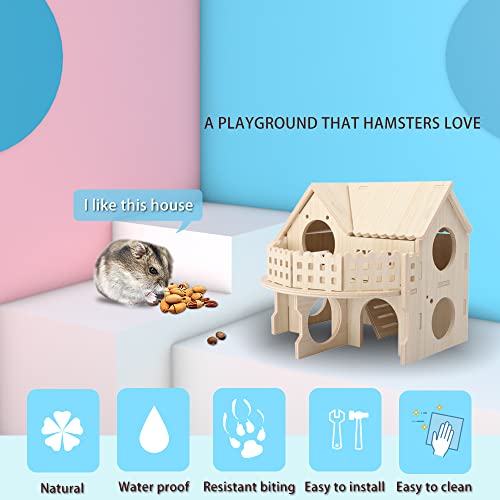 Hamster Forest Lookout Wood House Fun House Double-Decker Hut for Young Dwarf Gerbil Mouse Mice Rat Small Animals(Small Size Only for Small Hamster) kcrygogo