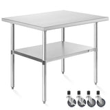 KUTLER Stainless Steel Table 30 x 48 Inches with Caster Wheels, NSF Heavy Duty Commercial Prep and Work Table with Undershelf for Restaurant, Hotel, Home KUTLER