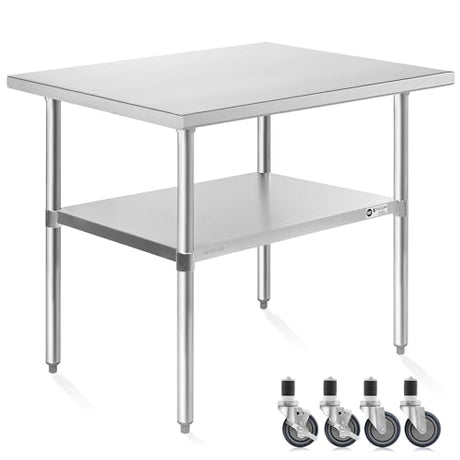 KUTLER Stainless Steel Table 30 x 48 Inches with Caster Wheels, NSF Heavy Duty Commercial Prep and Work Table with Undershelf for Restaurant, Hotel, Home KUTLER