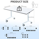 Conference Table 10.5FT Folding Office Computer Desk for Meeting Room, Conference Room Table for 8 People, Study Writing Podcast Tables White Training Tables with Wheels, 2PCS, 126"x23.6"x29.5" Bisonful