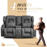 Loveseat Recliner Sofa,RV Wall Hugger Recliners for Small Spaces,Reclining Loveseat Sofa Recliner with Cup Holders/Lumbar Pillows,RV Furniture (Gray, Loveseat with Console)