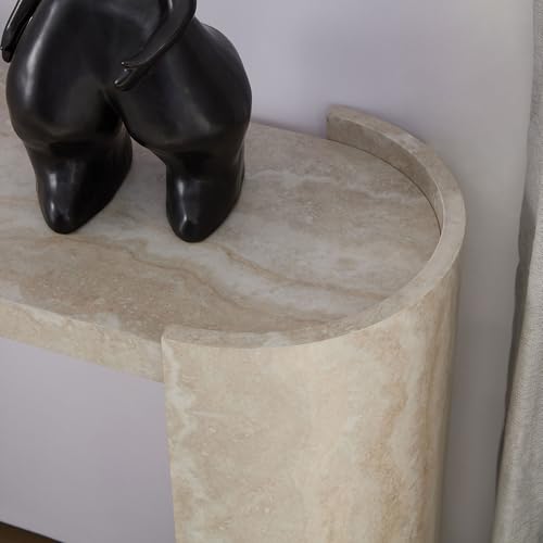 Modern Italian Entryway Console Table, Faux Marble Pattern Sofa Console Table for Entryway & Hallway, Narrow MDF Console Table with Sculptural Pedestal Base DJJXfhome