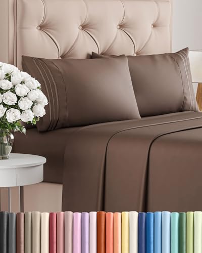 Queen Size 4 Piece Sheet Set - Comfy Breathable & Cooling Bed Sheets Set - Hotel Luxury Bedding for Women, Men, Kids, Teens, Boys & Girls - Deep Pockets, Ultra-Soft, Wrinkle Free - Oeko-Tex - Brown CGK Unlimited