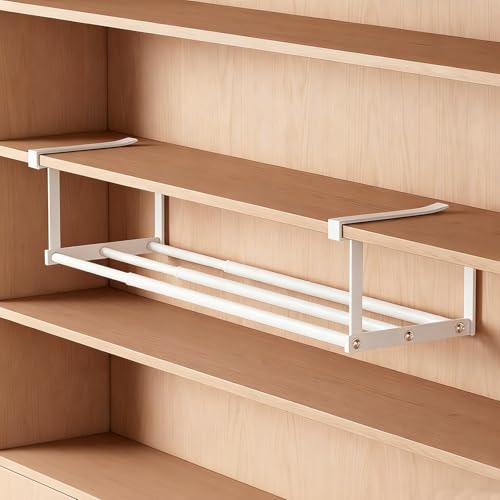 Under-Shelf Expandable Shoe Rack Organizer, White Metal, 40-70cm Width Adjustable, Cabinet Storage for Closet (2 Pcs) Generic