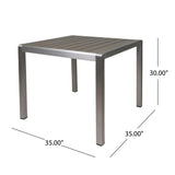 Christopher Knight Home Louie Coral Outdoor Dining Anodized Aluminum-Faux Wood Table Top-Square Gray-35, Silver + Gray Christopher Knight Home