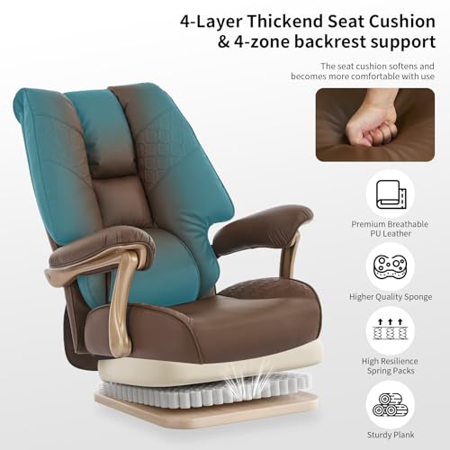 EXCEBET Big and Tall Executive Office Chair with Footrest, 400LBS Capacity Ergonomic High-Back Desk Office Chair with Lumbar Support, Padded Armrests & Thick Cushion, Brown PU Leather Chairs EXCEBET