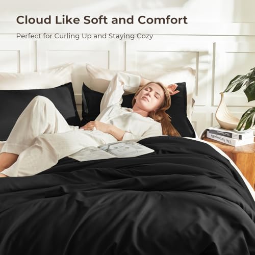 Litanika Black Twin/Twin XL Comforter Set, 2 Pieces Lightweight Solid Bedding Comforter Set, All Season Fluffy Bed Set (66x90In Comforter & 1 Pillowcase) Litanika