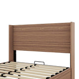 Lift Up Storage Bed Queen Size, Queen Bed Frame with Headboard and Lift Storage System, Wood Headboard with Wing-Back and Convex Groove Board Design Bellemave