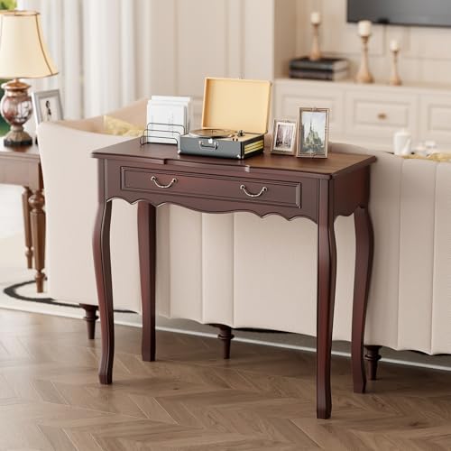 JIAWORLDER Walnut Entryway Table with 1 Drawer Console Table for Entryway Entrance Table for Hallway, Living Room, Foyer, Easy Assembly (Legs Only), 13.77D x 34.64W x 30.7H in JIAWORLDER