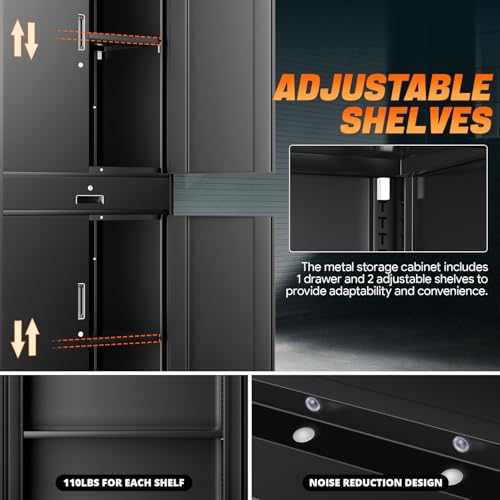 CAAP DRIVEN Rolling Metal Storage Cabinet, 73" Garage Cabinet with One Drawer & Adjustable Shelving, Heavy-Duty, Lockable Cabinet for Garages, Offices, Homes CAAP-TOLS-GSC73-BK CAAP DRIVEN