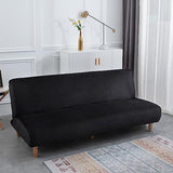 Stretch Futon Cover, Couch Cover for Futon, Armless Sofa Cover, Foldable Sofa Bed Slipcover Without Armrest, Universal Thick Sofa Slipcovers Furniture Protector for Kid, Pet(Velvet Black,Medium) SHEKAKO