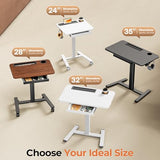 JYLH JOYSEEKER Mobile Standing Desk with Drawer, 32" Rolling Desk with Cup Holder and Hooks, Portable Laptop Cart on Wheels, Height Adjustable Workstation with Storage for Home Office, White JYLH JOYSEEKER