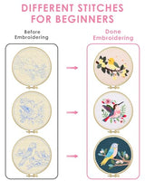 TINDTOP 3 Sets Punch Needle Kits, Panda Punch Embroidery Kits for Adults Beginner, Tool with Punch Needle Fabric, Hoops, Yarns and Sewing Needles (Bird)