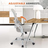 Sweetcrispy Home Office Managerial Executive Chair, Ergonomic Mesh Adjustable Swivel Mid-Back Chair with, Flip-up Arms, Comfortable Lumbar Support, Comfy Arms for Bedroom,Study,Student, Grey Sweetcrispy