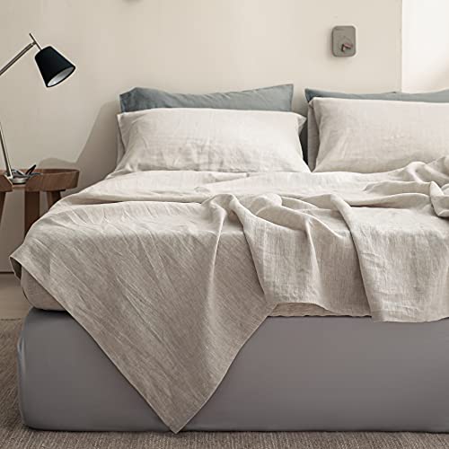Simple&Opulence 100% Linen Fitted Sheet Twin(1 Piece), 14 Inch Deep Pocket Mattress Cover Natural French Flax Stone Washed Farmhouse Soft Breathable Bottom Sheets-Linen Simple&Opulence