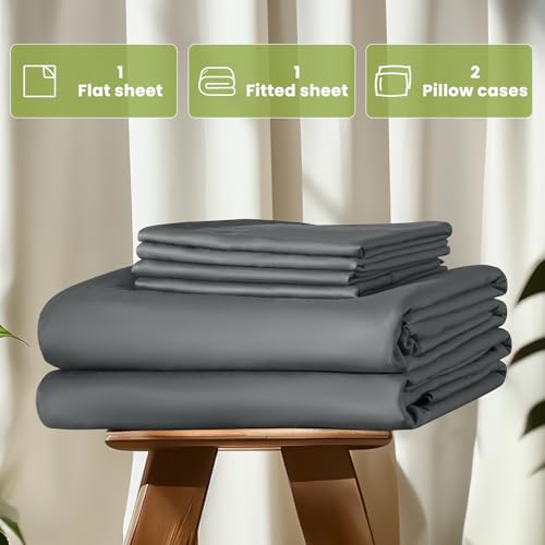 Shilucheng 100% Viscose Derived from Bamboo_Sheets, Extra Deep Pocket Sheets Fits 18"-24" Thick Mattress, Cooling & Breathable Bed Sheets 4Pcs, Hotel Silky Bedding Set (King,Dark Grey)