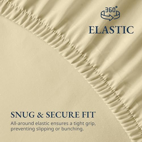LANE LINEN Twin Fitted Sheets, 100% Organic Cotton 2-Piece Set (1 Fitted Sheet, 1 Pillowcase), Percale Weave, Bottom Sheet, Soft, Breathable, Fits Mattress Upto 15' Deep - Vanilla (No Flat Sheet) LANE LINEN