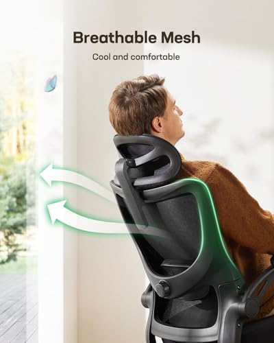 Marsail Ergonomic Office Chair: Office Desk Chair with High Back Mesh and Adjustable Lumbar Support Rolling Work Swivel Task Chairs with Wheel 3D Armrests and Headrest Marsail