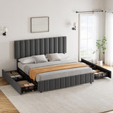Garvee Full Size Bed Frame with 4 Storage Drawers, Adjustable Height Headboard, Linen Upholstered Platform Bed Frame, No Box Spring Needed, Easy Assembly, Grey Garvee