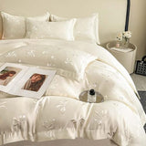 Nayoroom Bow Duvet Cover Queen Size Cooling Duvet Cover for Hot Sleepers 3 Pieces Elegant Cream White Satin Jacquard Breathable Bedding Set with Zipper Closure, Girls Dorm Bedding Nayoroom