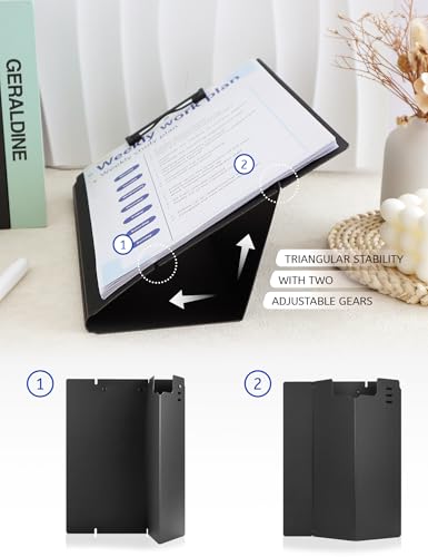GAUENEEN Free Standing Clipboard and Desktop Stand with Adjustable Buckles Easel Back - Foldable Stand and Document Holder for School, Office and Business Use (9.37 x 12.6 inches) (Black) GAUENEEN
