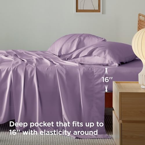 Bedsure Cooling Sheets Twin, Rayon Derived from Bamboo, Breathable & Soft Twin Sheets Set, Deep Pocket Up to 16 Inches, Hotel Luxury Silky Bedding for Hot Sleepers, Lilac Bedsure